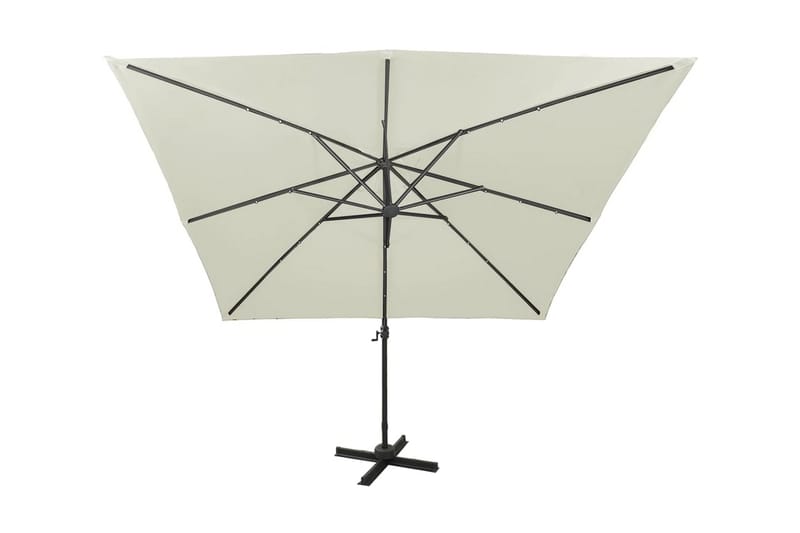 hængeparasol med stang + LED-lys 300 cm sandfarvet - Havemøbler - Solafskærmning - Parasoller - Hængeparasol