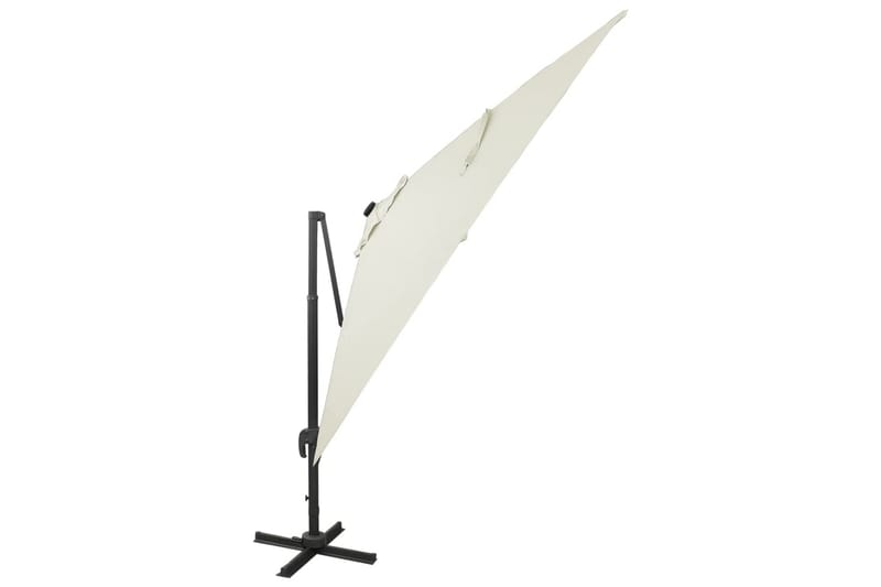 hængeparasol med stang + LED-lys 300 cm sandfarvet - Havemøbler - Solafskærmning - Parasoller - Hængeparasol