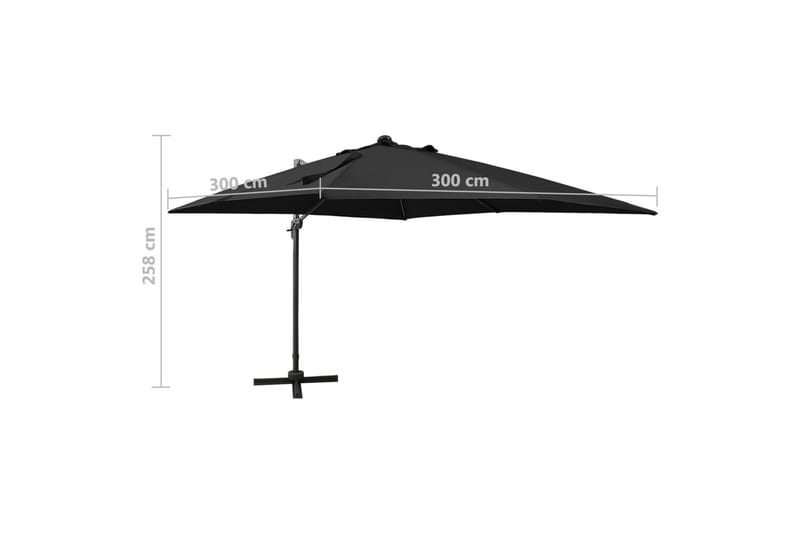 hængeparasol med stang + LED-lys 300 cm sort - Havemøbler - Solafskærmning - Parasoller - Hængeparasol