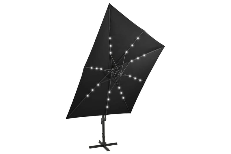 hængeparasol med stang + LED-lys 300 cm sort - Havemøbler - Solafskærmning - Parasoller - Hængeparasol