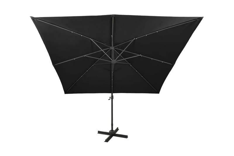hængeparasol med stang + LED-lys 300 cm sort - Havemøbler - Solafskærmning - Parasoller - Hængeparasol