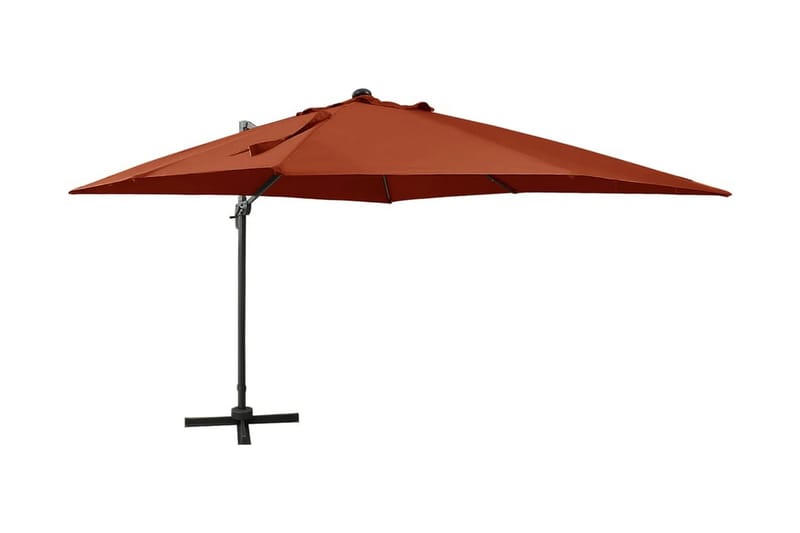 hængeparasol med stang + LED-lys 300 cm terrakotta - Havemøbler - Solafskærmning - Parasoller - Hængeparasol