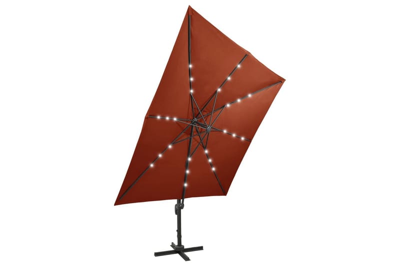hængeparasol med stang + LED-lys 300 cm terrakotta - Havemøbler - Solafskærmning - Parasoller - Hængeparasol