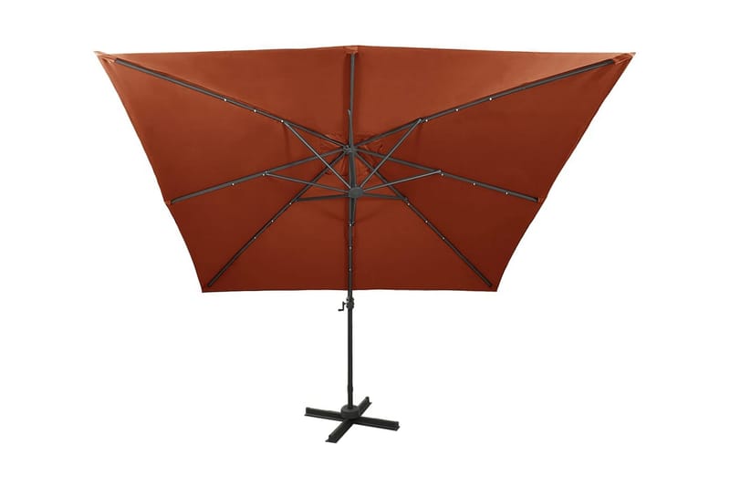 hængeparasol med stang + LED-lys 300 cm terrakotta - Havemøbler - Solafskærmning - Parasoller - Hængeparasol