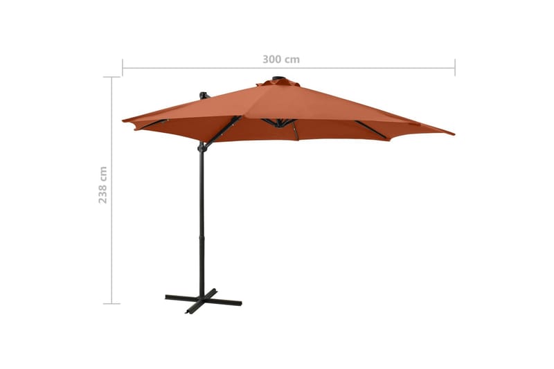 hængeparasol med stang + LED-lys 300 cm terrakotta - Havemøbler - Solafskærmning - Parasoller - Hængeparasol