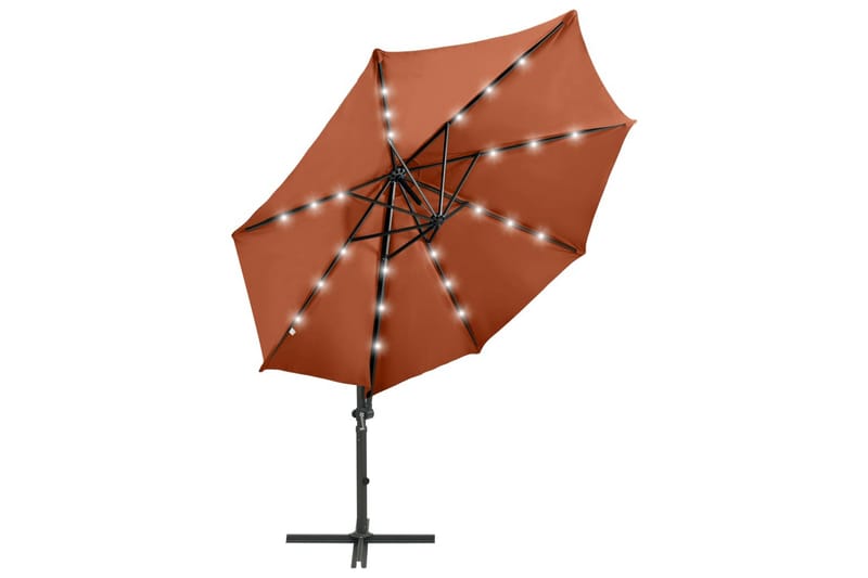 hængeparasol med stang + LED-lys 300 cm terrakotta - Havemøbler - Solafskærmning - Parasoller - Hængeparasol