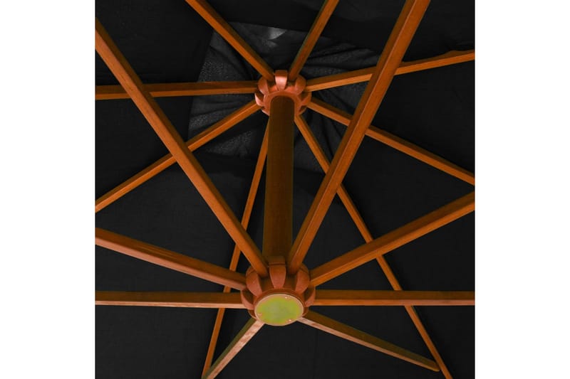 hængeparasol med stang 3x3 m massivt fyrretræ sort - Sort - Hængeparasol