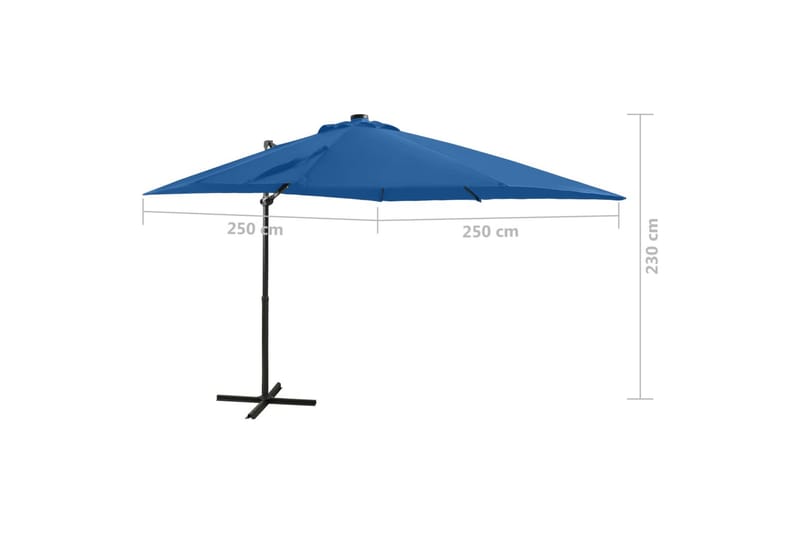 hængeparasol med stang og LED-lys 250 cm azurblå - Blå - Havemøbler - Solafskærmning - Parasoller - Hængeparasol