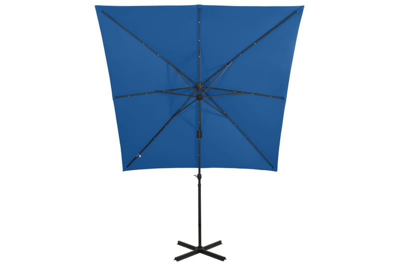 hængeparasol med stang og LED-lys 250 cm azurblå - Blå - Havemøbler - Solafskærmning - Parasoller - Hængeparasol