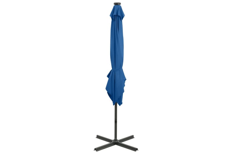 hængeparasol med stang og LED-lys 250 cm azurblå - Blå - Hængeparasol