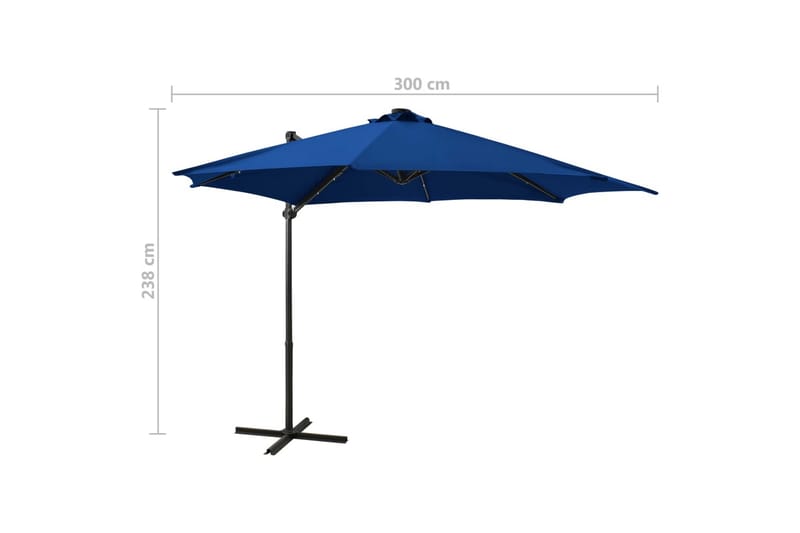 hængeparasol med stang og LED-lys 300 cm azurblå - Blå - Havemøbler - Solafskærmning - Parasoller - Hængeparasol