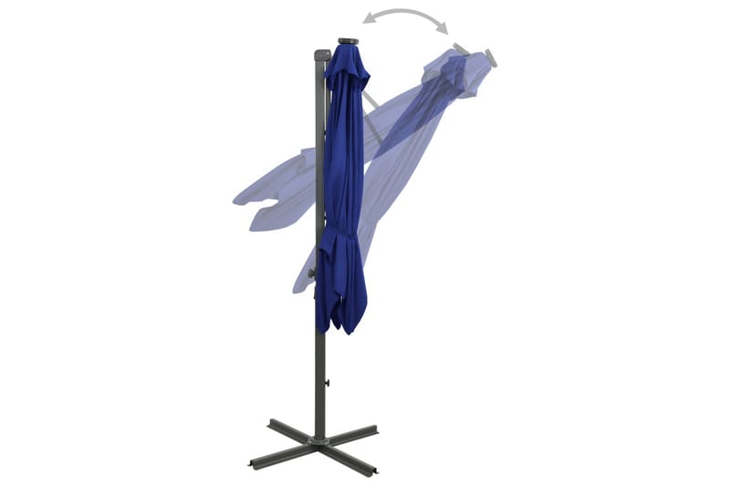 hængeparasol med stang og LED-lys 300 cm azurblå - Blå - Hængeparasol