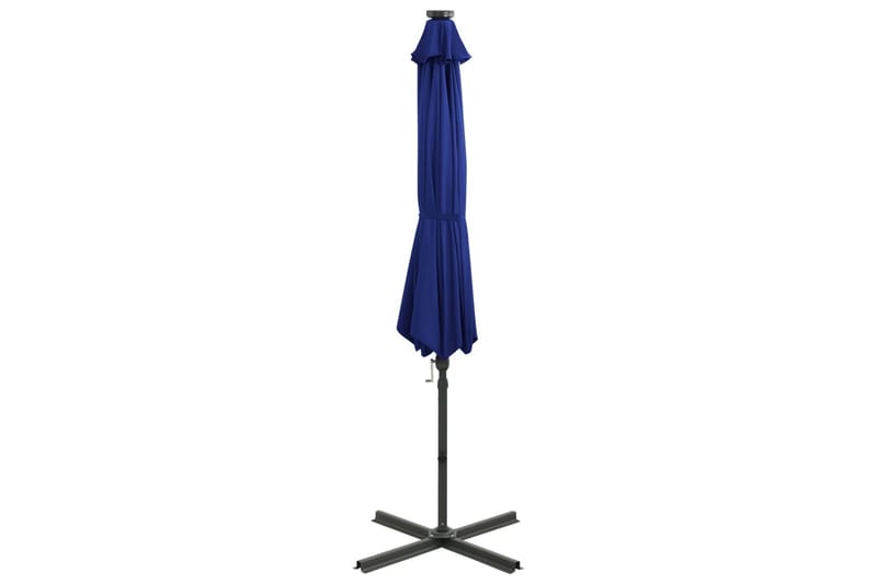 hængeparasol med stang og LED-lys 300 cm azurblå - Blå - Hængeparasol