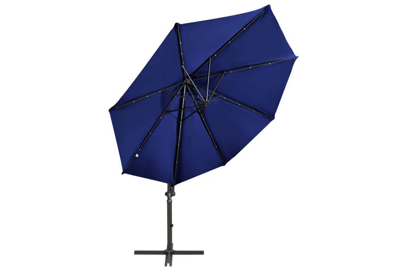 hængeparasol med stang og LED-lys 300 cm azurblå - Blå - Havemøbler - Solafskærmning - Parasoller - Hængeparasol