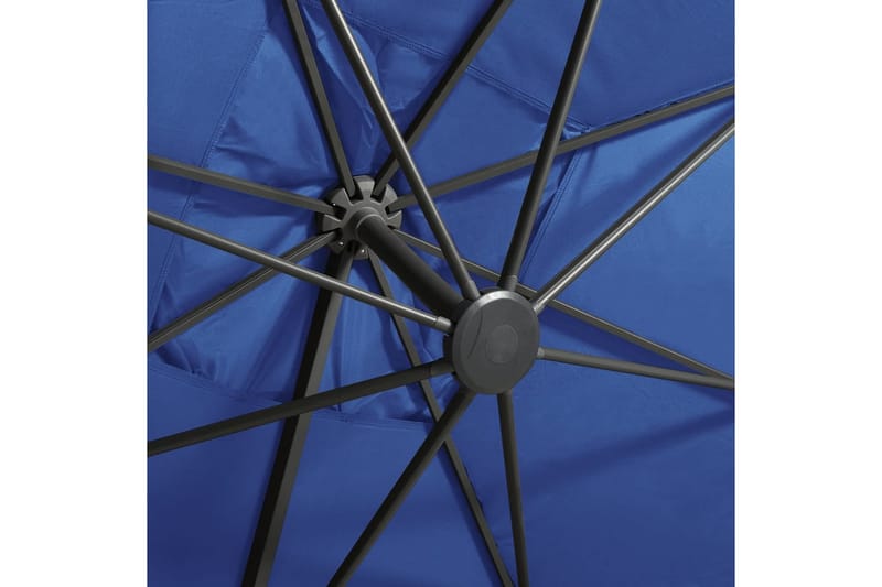 hængeparasol med stang og LED-lys 300 cm azurblå - Hængeparasol
