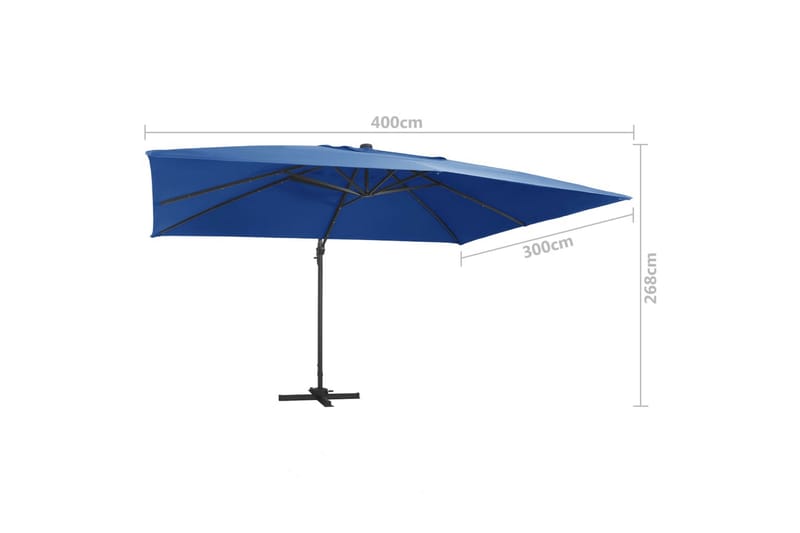 Hængeparasol M. Led-Lys Og Aluminiumsstang 400x300cm Azurblå - Blå - Havemøbler - Solafskærmning - Parasoller