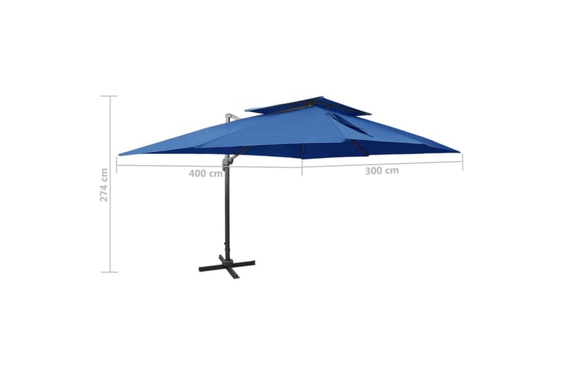 hængeparasol med dobbelt top 400x300 cm azurblå - Blå - Havemøbler - Solafskærmning - Parasoller