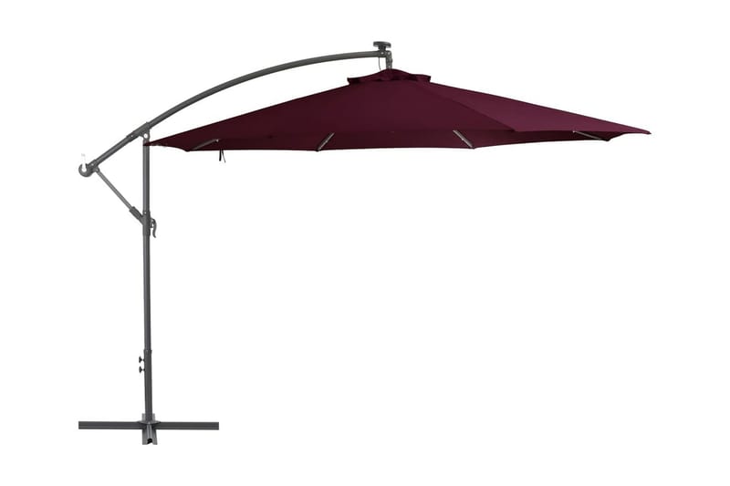 hængeparasol med LED-lys 350 cm bordeauxfarvet - Rød - Havemøbler - Solafskærmning - Parasoller - Hængeparasol