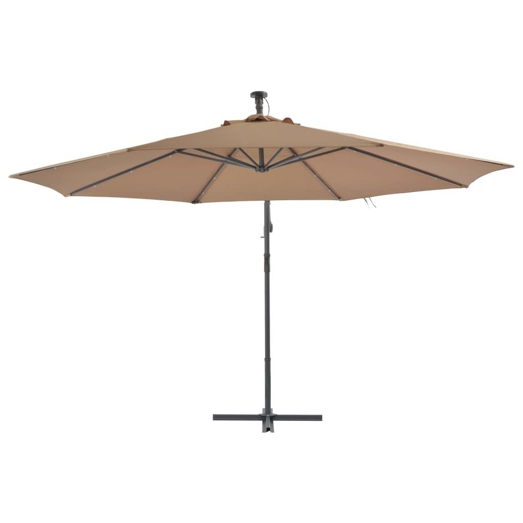 Hængeparasol Med Led-Lys Og Metalstang 350 Cm Gråbrun - Brun - Havemøbler - Solafskærmning - Parasoller
