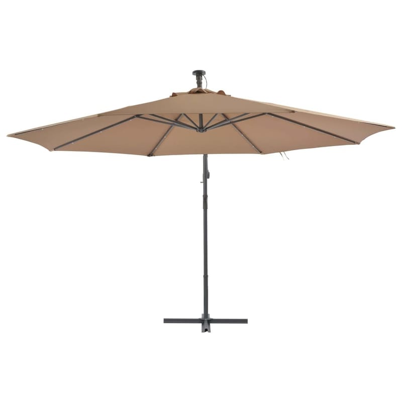 Hængeparasol Med Led-Lys Og Metalstang 350 Cm Gråbrun - Brun - Havemøbler - Solafskærmning - Parasoller