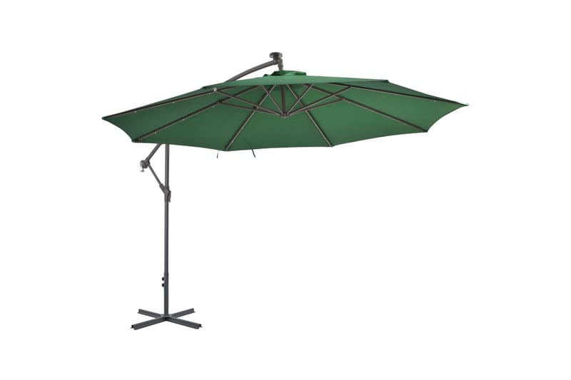Hængeparasol Med Led-Lys Og Metalstang 350 Cm Grøn - Grøn - Havemøbler - Solafskærmning - Parasoller