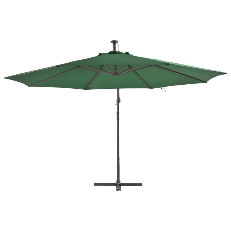 Hængeparasol Med Led-Lys Og Metalstang 350 Cm Grøn - Grøn - Havemøbler - Solafskærmning - Parasoller