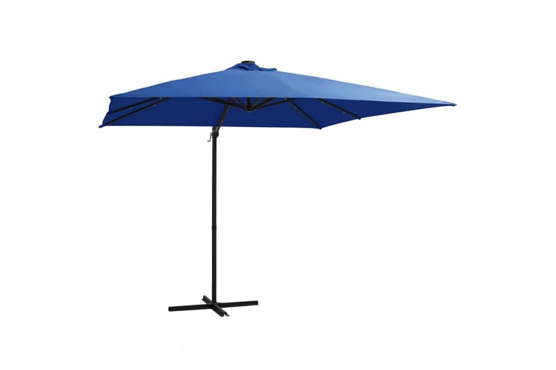 Hængeparasol med Led-Lys Og Stålstang 250x250 cm Azurblå - Blå - Havemøbler - Solafskærmning - Parasoller