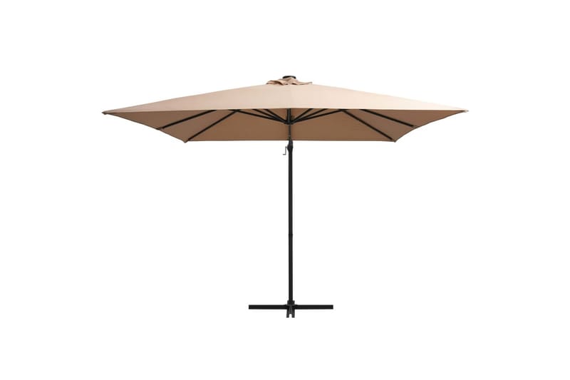 Hængeparasol med Led-Lys Og Stålstang 250x250 cm Gråbrun - Brun - Havemøbler - Solafskærmning - Parasoller