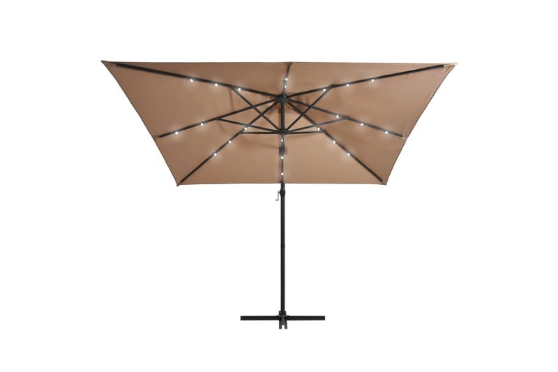 Hængeparasol med Led-Lys Og Stålstang 250x250 cm Gråbrun - Brun - Parasoller