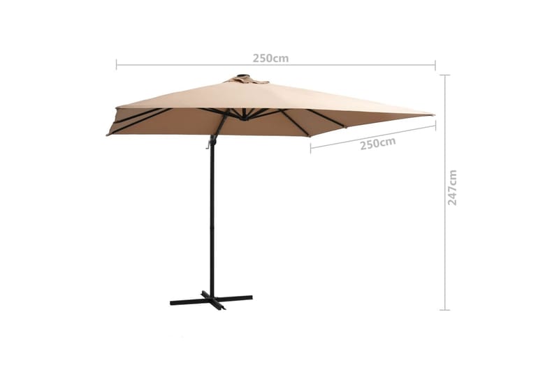 Hængeparasol med Led-Lys Og Stålstang 250x250 cm Gråbrun - Brun - Havemøbler - Solafskærmning - Parasoller