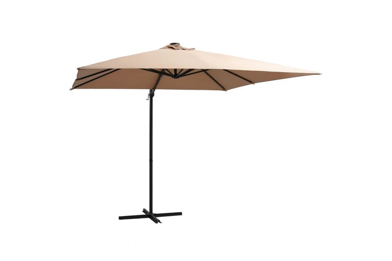 Hængeparasol med Led-Lys Og Stålstang 250x250 cm Gråbrun - Brun - Havemøbler - Solafskærmning - Parasoller