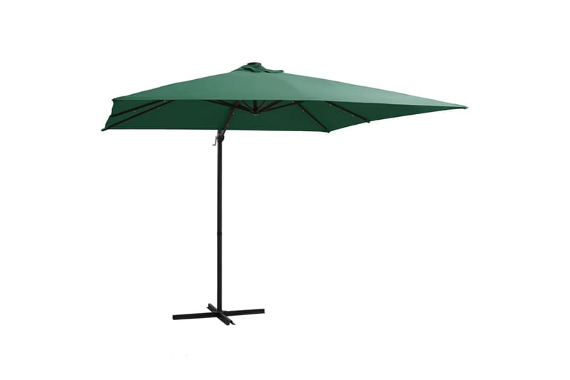 Hængeparasol med Led-Lys Og Stålstang 250x250 cm Grøn - Grøn - Havemøbler - Solafskærmning - Parasoller