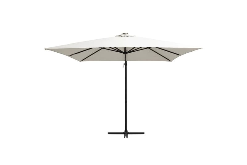 Hængeparasol med Led-Lys Og Stålstang 250x250 cm Sandfarvet - Hvid - Havemøbler - Solafskærmning - Parasoller