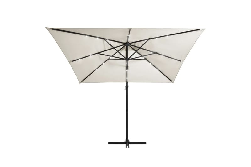 Hængeparasol med Led-Lys Og Stålstang 250x250 cm Sandfarvet - Hvid - Havemøbler - Solafskærmning - Parasoller