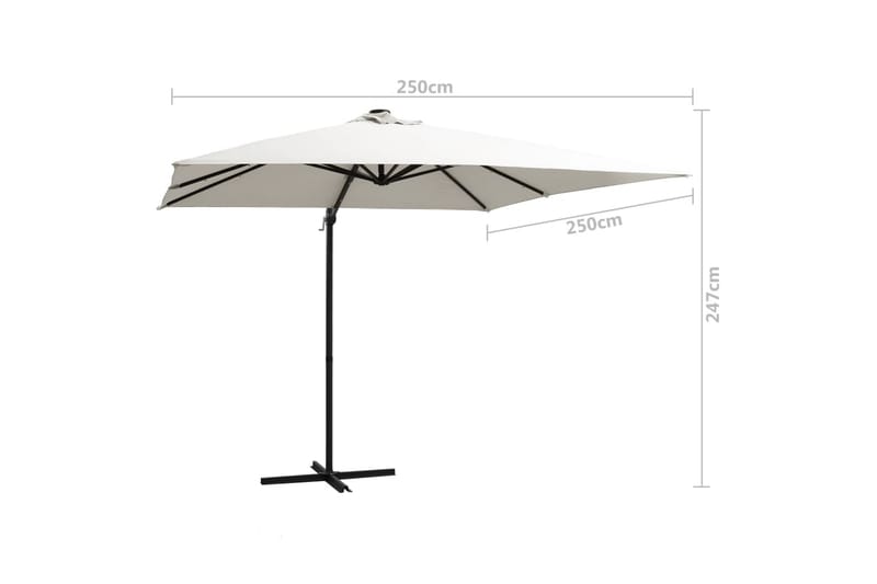 Hængeparasol med Led-Lys Og Stålstang 250x250 cm Sandfarvet - Hvid - Havemøbler - Solafskærmning - Parasoller