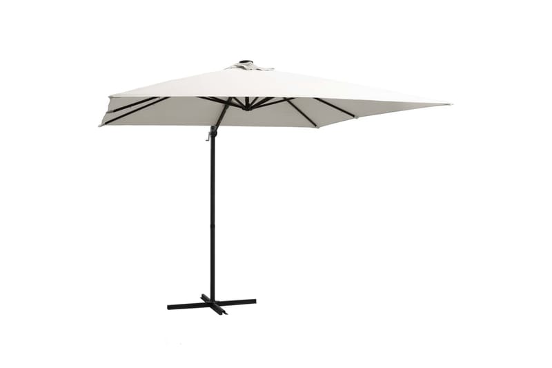 Hængeparasol med Led-Lys Og Stålstang 250x250 cm Sandfarvet - Hvid - Havemøbler - Solafskærmning - Parasoller