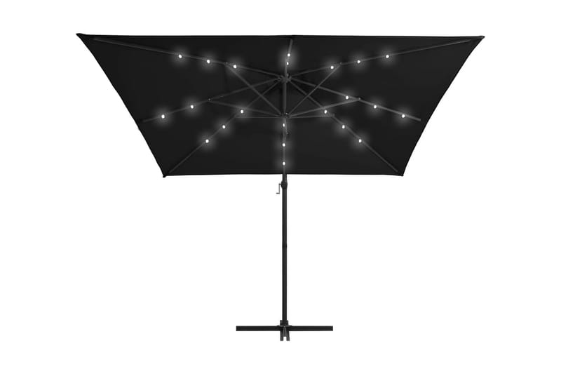 Hængeparasol med Led-Lys Og Stålstang 250x250 cm Sort - Sort - Havemøbler - Solafskærmning - Parasoller