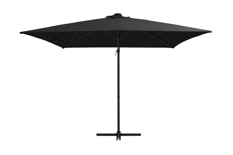 H�ængeparasol med Led-Lys Og Stålstang 250x250 cm Sort - Sort - Havemøbler - Solafskærmning - Parasoller