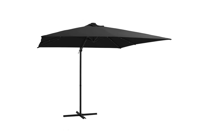 Hængeparasol med Led-Lys Og Stålstang 250x250 cm Sort - Sort - Havemøbler - Solafskærmning - Parasoller
