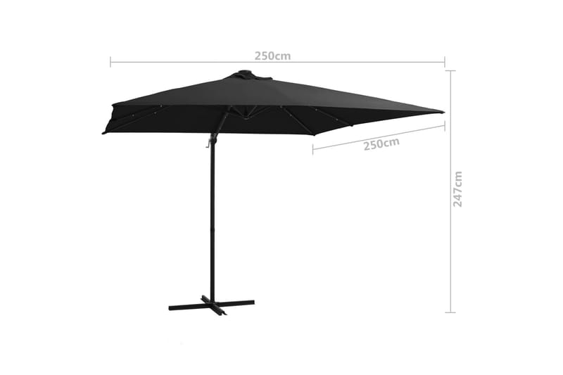 Hængeparasol med Led-Lys Og Stålstang 250x250 cm Sort - Sort - Havemøbler - Solafskærmning - Parasoller