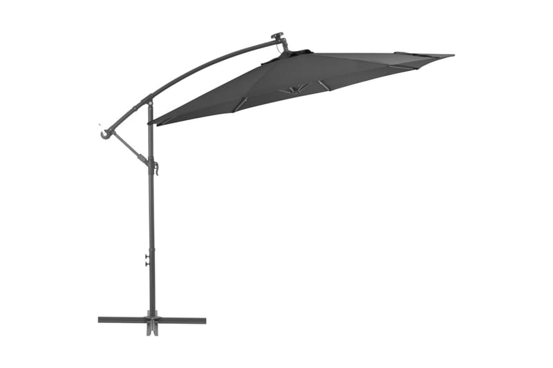Hængeparasol Med Led-Lys Og Stålstang 300 Cm Antracitgrå - Grå - Havemøbler - Solafskærmning - Parasoller