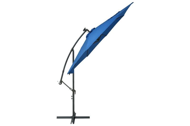 Hængeparasol Med Led-Lys Og Stålstang 300 cm Azurblå - Blå - Parasoller