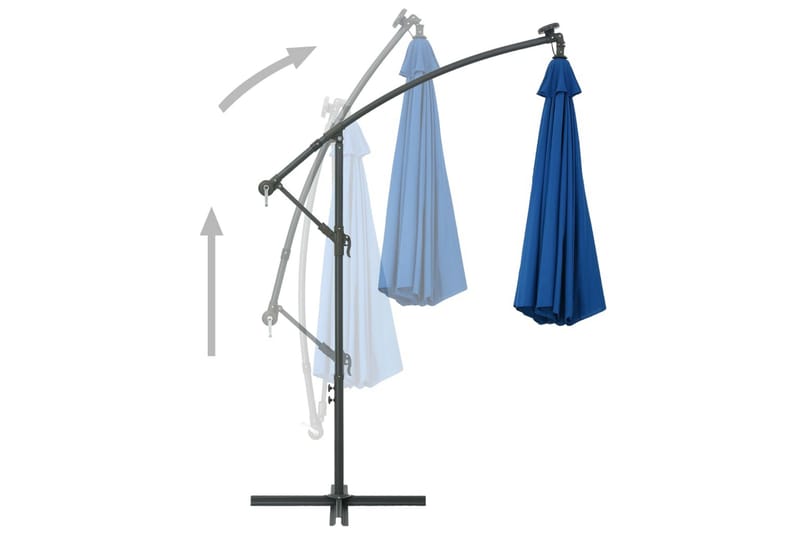 Hængeparasol Med Led-Lys Og Stålstang 300 cm Azurblå - Blå - Parasoller