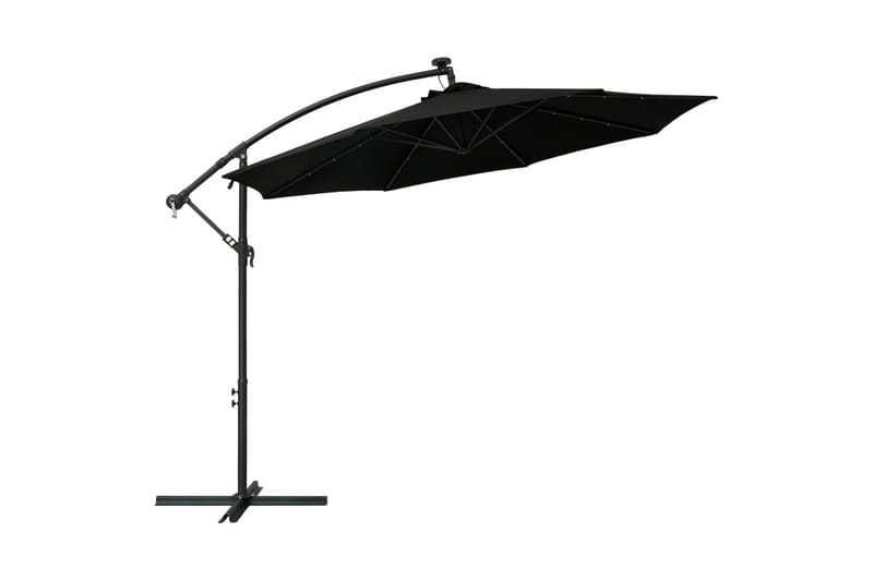hængeparasol med LED-lys og stålstang 300 cm sort - Sort - Havemøbler - Solafskærmning - Parasoller