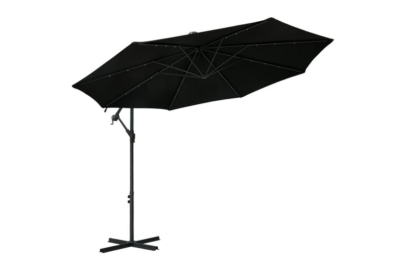 hængeparasol med LED-lys og stålstang 300 cm sort - Sort - Havemøbler - Solafskærmning - Parasoller