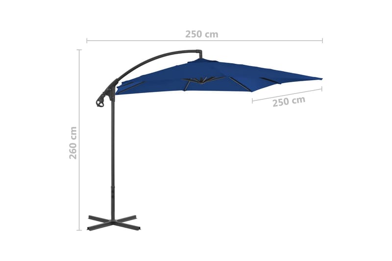hængeparasol med stålstang 250x250 cm azurblå - Blå - Havemøbler - Solafsk�ærmning - Parasoller