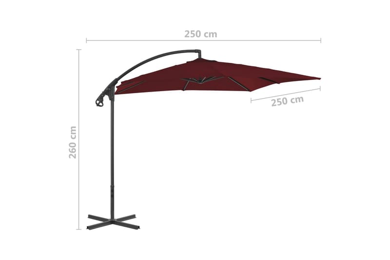hængeparasol med stålstang 250x250 cm vinrød - Rød - Havemøbler - Solafskærmning - Parasoller