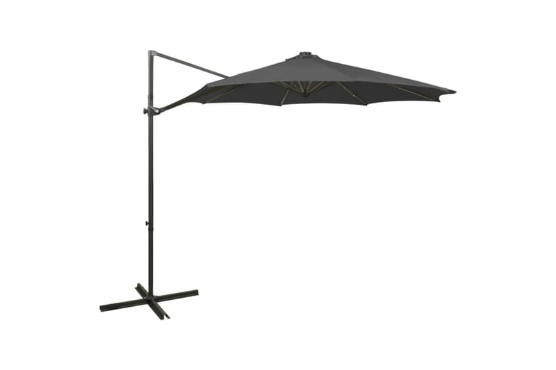 hængeparasol med stang + LED-lys 300 cm antracitgrå - Antracit - Havemøbler - Solafskærmning - Parasoller