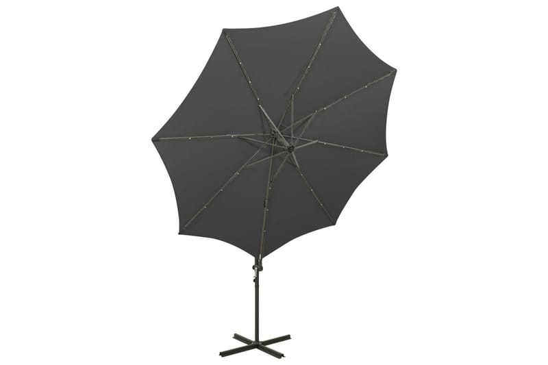 hængeparasol med stang + LED-lys 300 cm antracitgrå - Antracit - Havemøbler - Solafskærmning - Parasoller