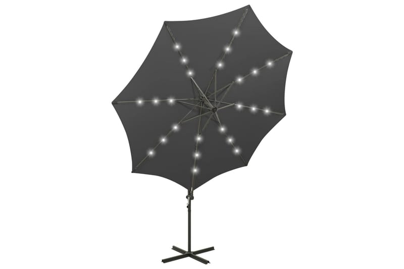 hængeparasol med stang + LED-lys 300 cm antracitgrå - Antracit - Havemøbler - Solafskærmning - Parasoller